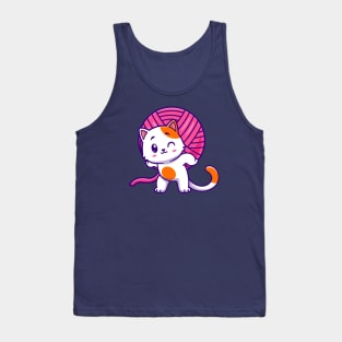 Cute Cat Bring Yarn Ball Cartoon Tank Top